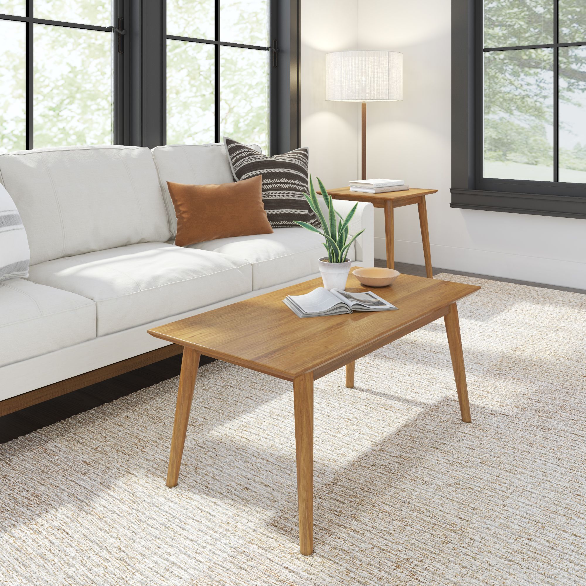 Plank+Beam 48 Inch Modern Rectangular Coffee Table, Rectangle Coffee Table for Living Room, Mini ...