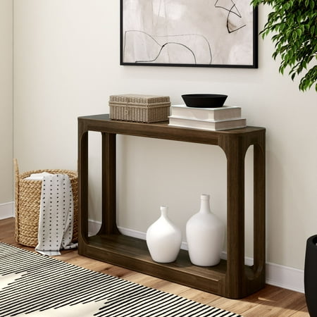 Plank+Beam 46" Forma Console Table, Solid Wood Rounded Edge Sofa Table with Storage Shelves, Narrow Entryway Table, Walnut
