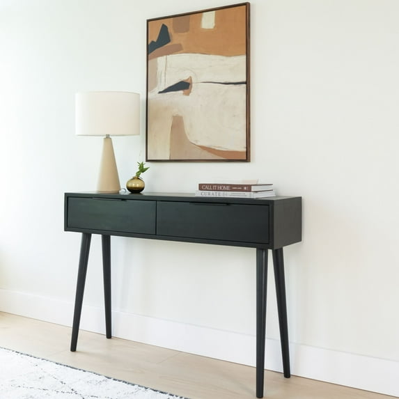 Plank+Beam 46" Mid Century Modern Console Table with Storage Shelves, Entryway Table with Storage, Foyer Tables for Entryway, Console Table, Black