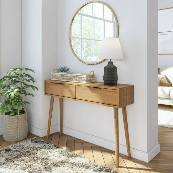 Plank+Beam 46" Mid Century Modern Console Table with Storage Shelves, Entryway Table with Storage, Foyer Tables for Entryway, Console Table, Pecan
