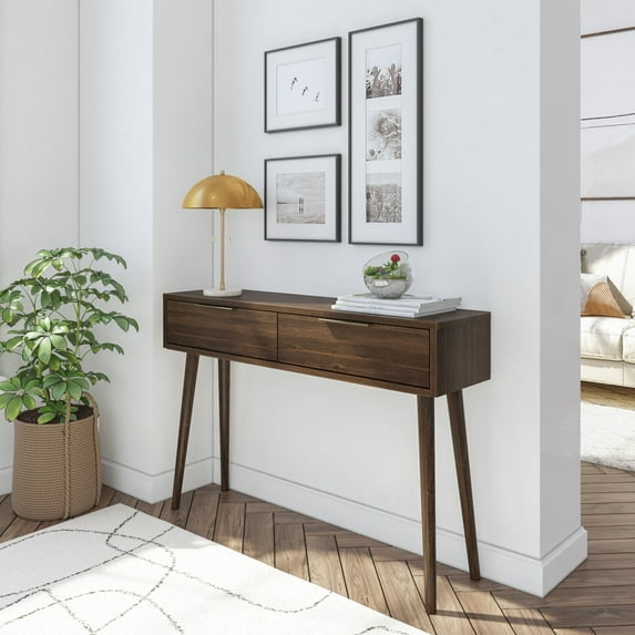 Plank+Beam 46" Mid Century Modern Console Table with Storage Shelves, Entryway Table with Storage, Foyer Tables for Entryway, Console Table, Walnut