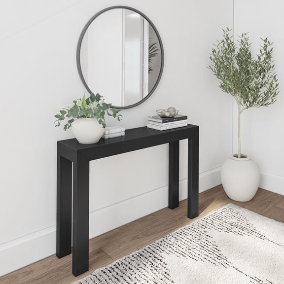 Plank+Beam 46" Modern Solid Wood Console Table, Narrow Entryway Table, Behind The Couch, Black