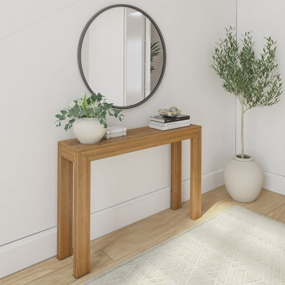 Plank+Beam 46" Modern Solid Wood Console Table, Narrow Entryway Table, Behind The Couch, Pecan