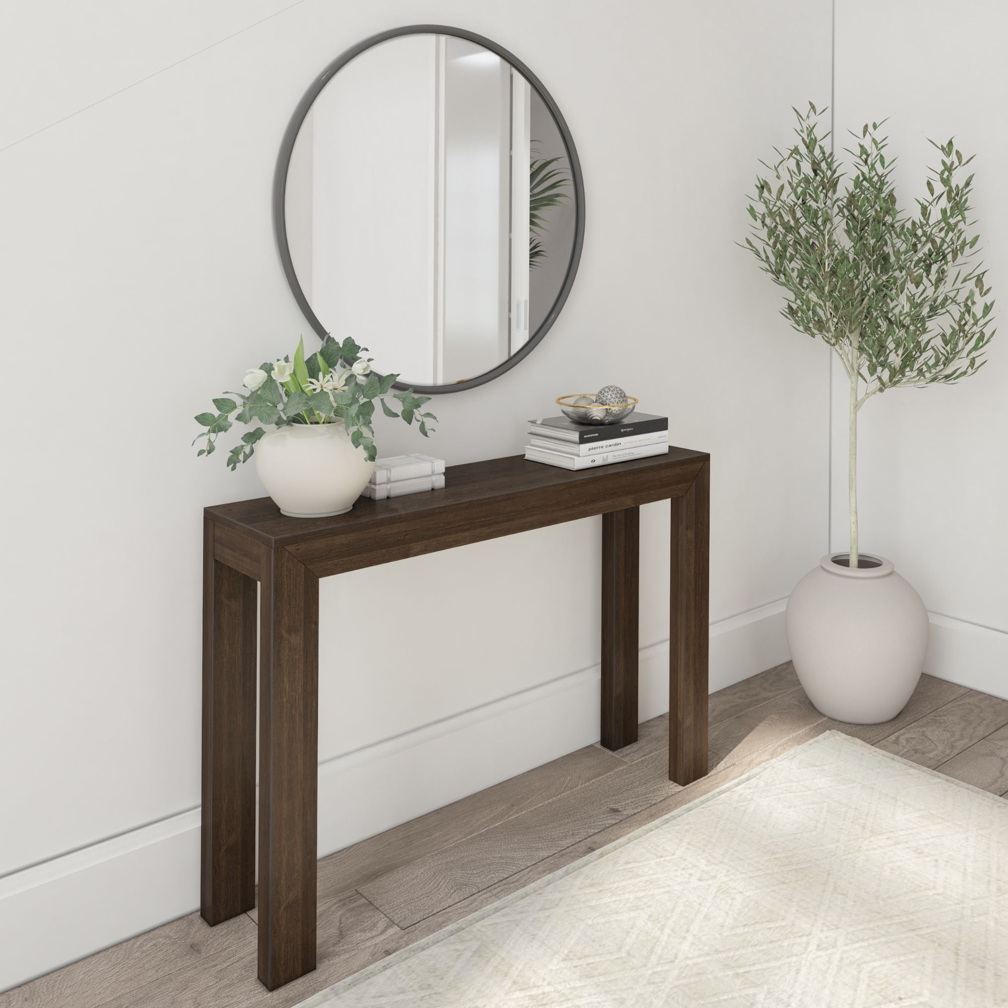 Plank+Beam 46" Modern Solid Wood Console Table, Narrow Entryway Table, Behind The Couch, Walnut
