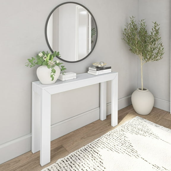 Plank+Beam 46" Modern Solid Wood Console Table, Narrow Entryway Table, Behind The Couch, White