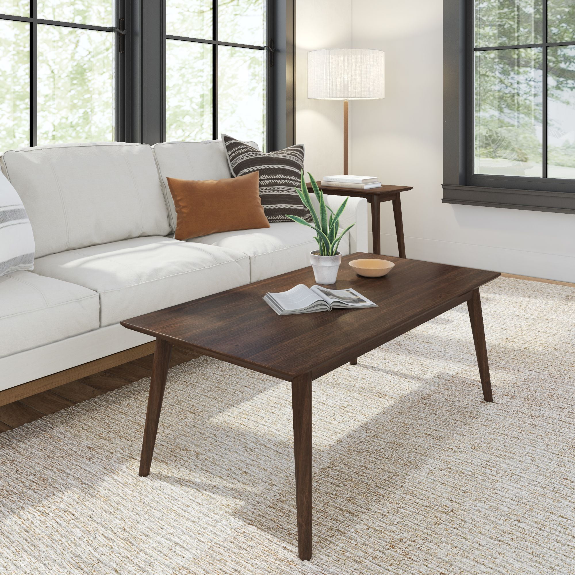 Plank+Beam Solid Wood 48" Mid Century Modern Coffee Tables for Living Room, Walnut - Walmart.com