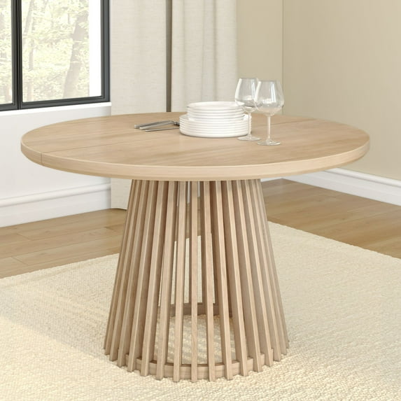 Plank+Beam 48" Lido Round Dining Table, Solid Wood Minimalist Kitchen Table for 4, Blonde