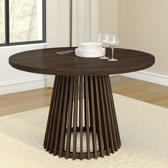 Plank+Beam 48" Lido Round Dining Table, Solid Wood Minimalist Kitchen Table for 4, Walnut