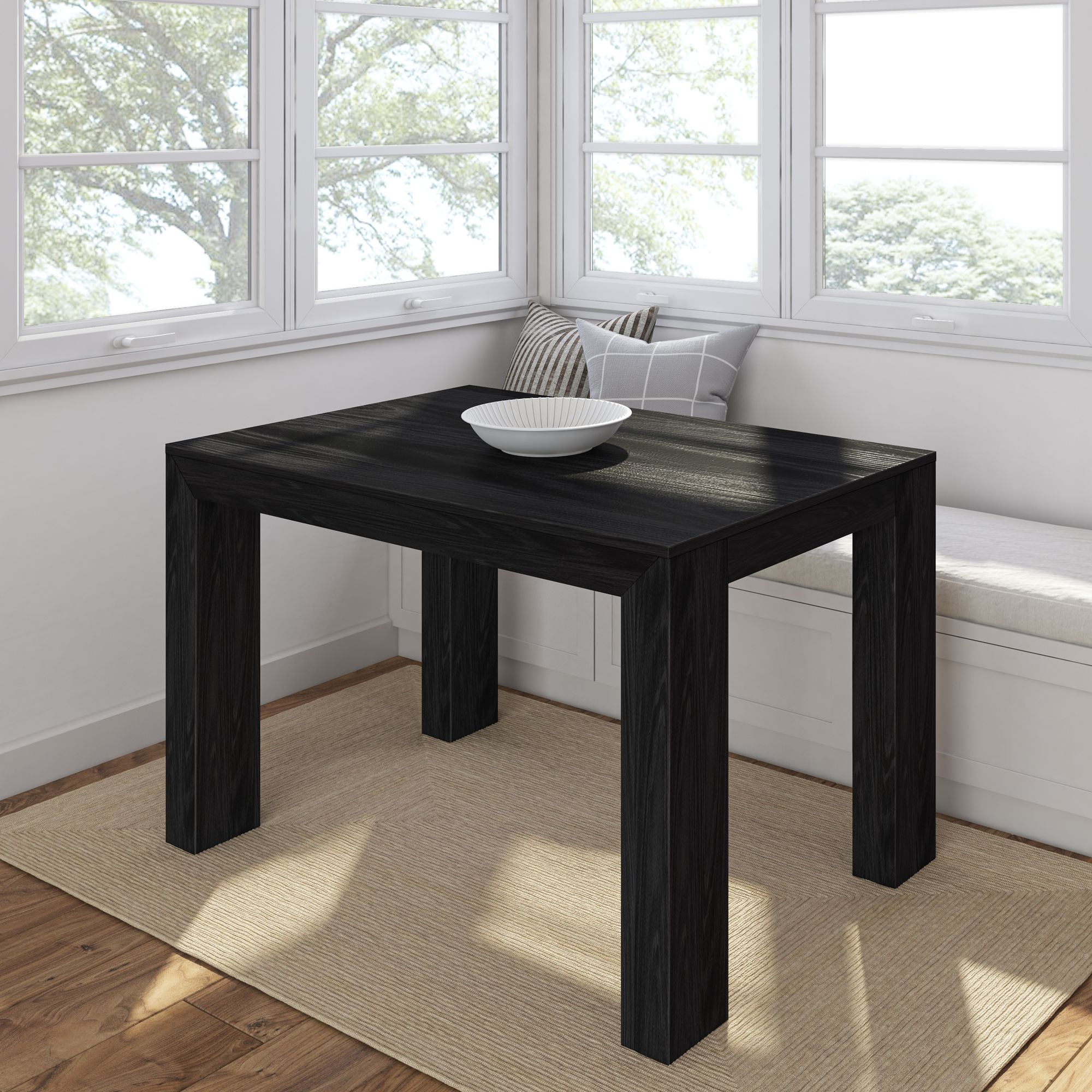 Black Wirebrush Solid Pine Rectangular Dining Table for Four