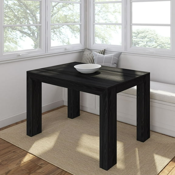 Plank Beam 48" Modern Dining Table for 4, Solid Wood Rectangular Dining Table for Kitchen/Dining Room, Black Wirebrush