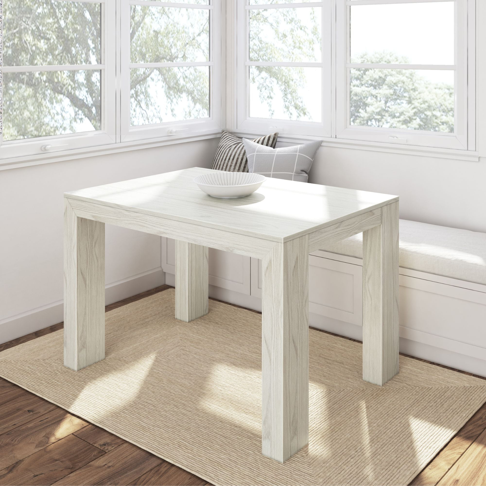 Plank+Beam 48" Modern Dining Table for 4, Solid Wood Rectangular Dining Table for Kitchen/Dining Room, White Sand Wirebrush