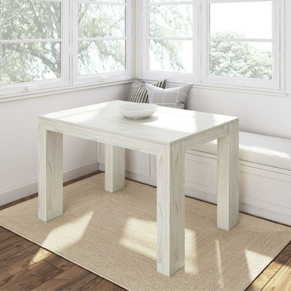 Plank+Beam 48" Modern Dining Table for 4, Solid Wood Rectangular Dining Table for Kitchen/Dining Room, White Sand Wirebrush