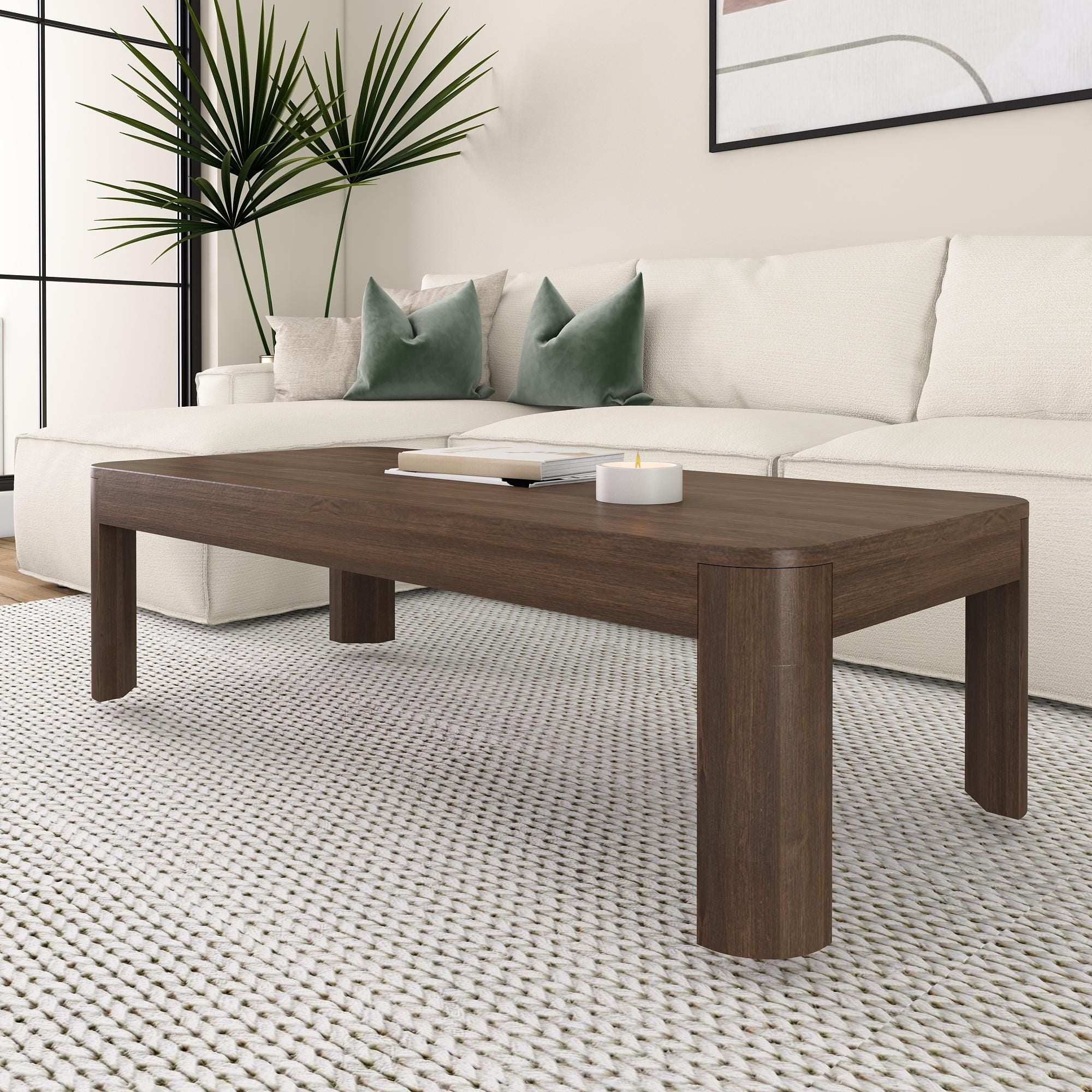 Plank+Beam Solid Wood 54" Modern Rectangular Coffee Table, Coffee Table ...