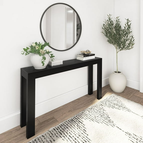 Plank+Beam 56" Modern Console Table, Solid Wood Narrow Entryway Table, Black