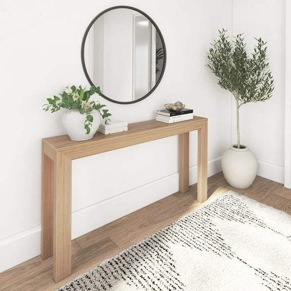 Plank Beam 56" Modern Console Table, Solid Wood Narrow Entryway Table, Blonde