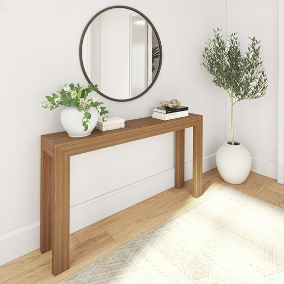 Plank+Beam 56" Modern Console Table, Solid Wood Narrow Entryway Table, Pecan