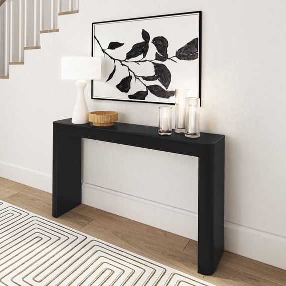 Plank+Beam 56" Solid Wood Console Table, Conture Rounded Edge Sofa Table, Narrow Entryway Table, Console Tables for Entryway, Black