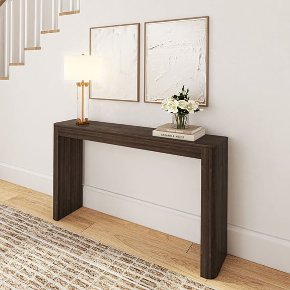 Plank+Beam 56" Solid Wood Console Table, Conture Rounded Edge Sofa Table, Narrow Entryway Table, Console Tables for Entryway, Walnut