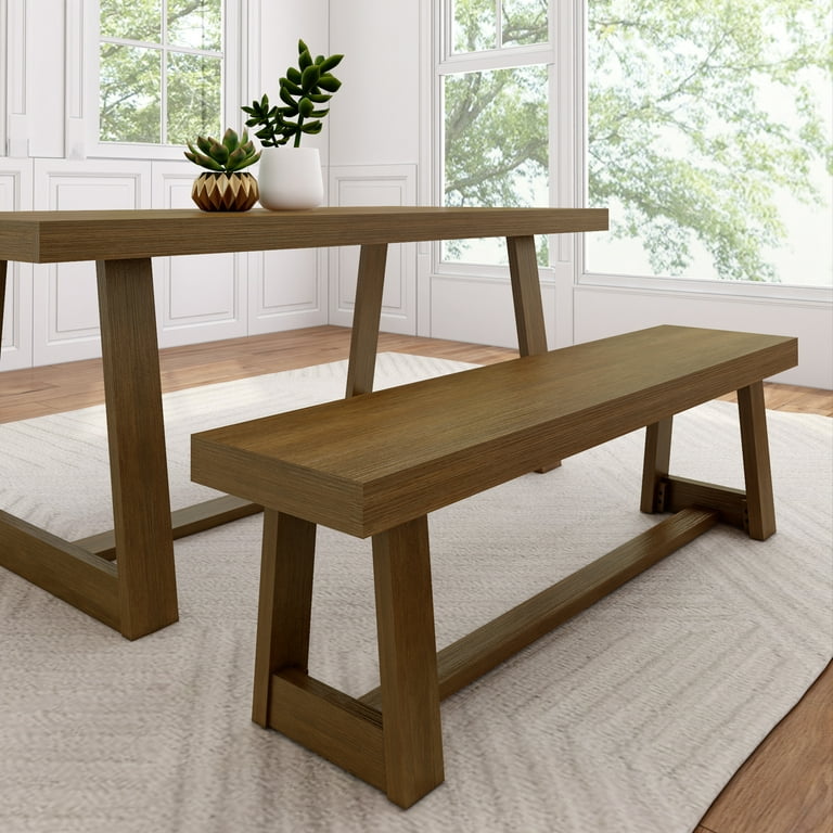 Plank Beam 60 Farmhouse Dining Bench Solid Wood Kitchen Seat Pecan Wirebrush Walmart