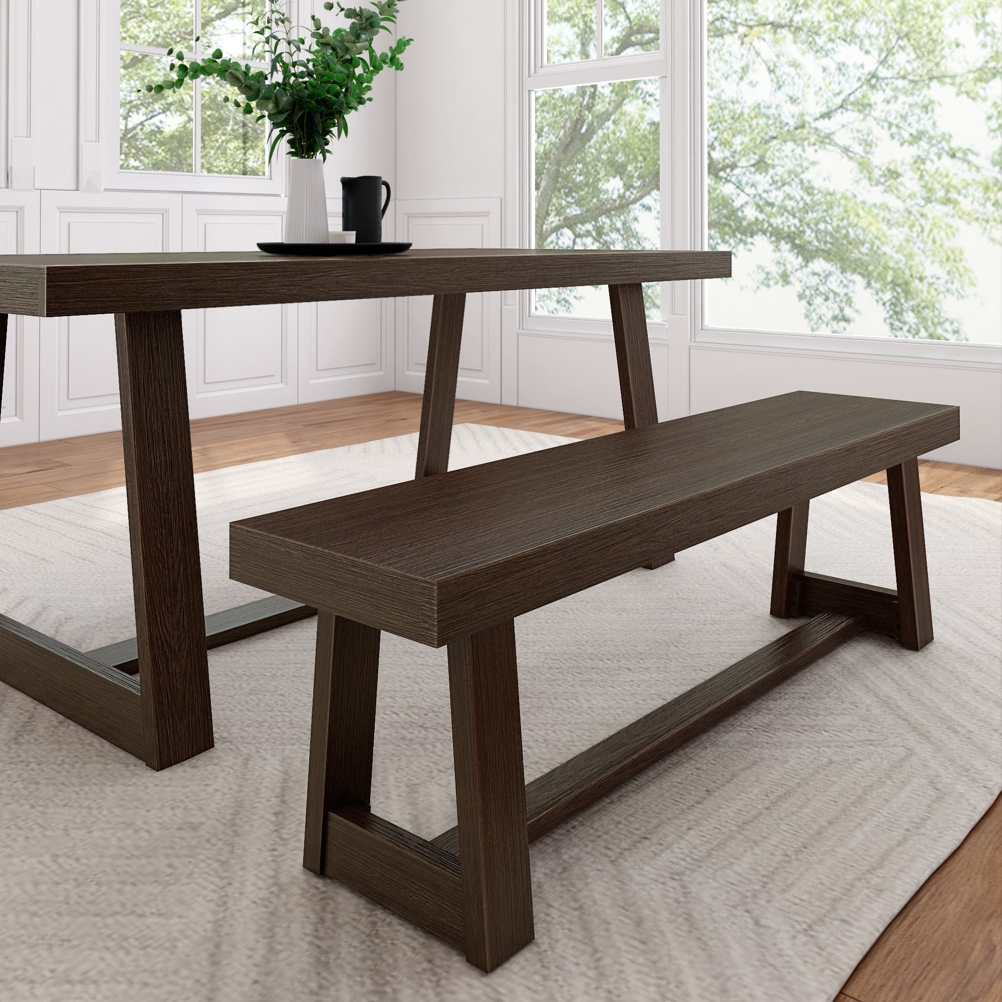 Walnut Wirebrush 60" Solid Wood Farmhouse Dining Bench