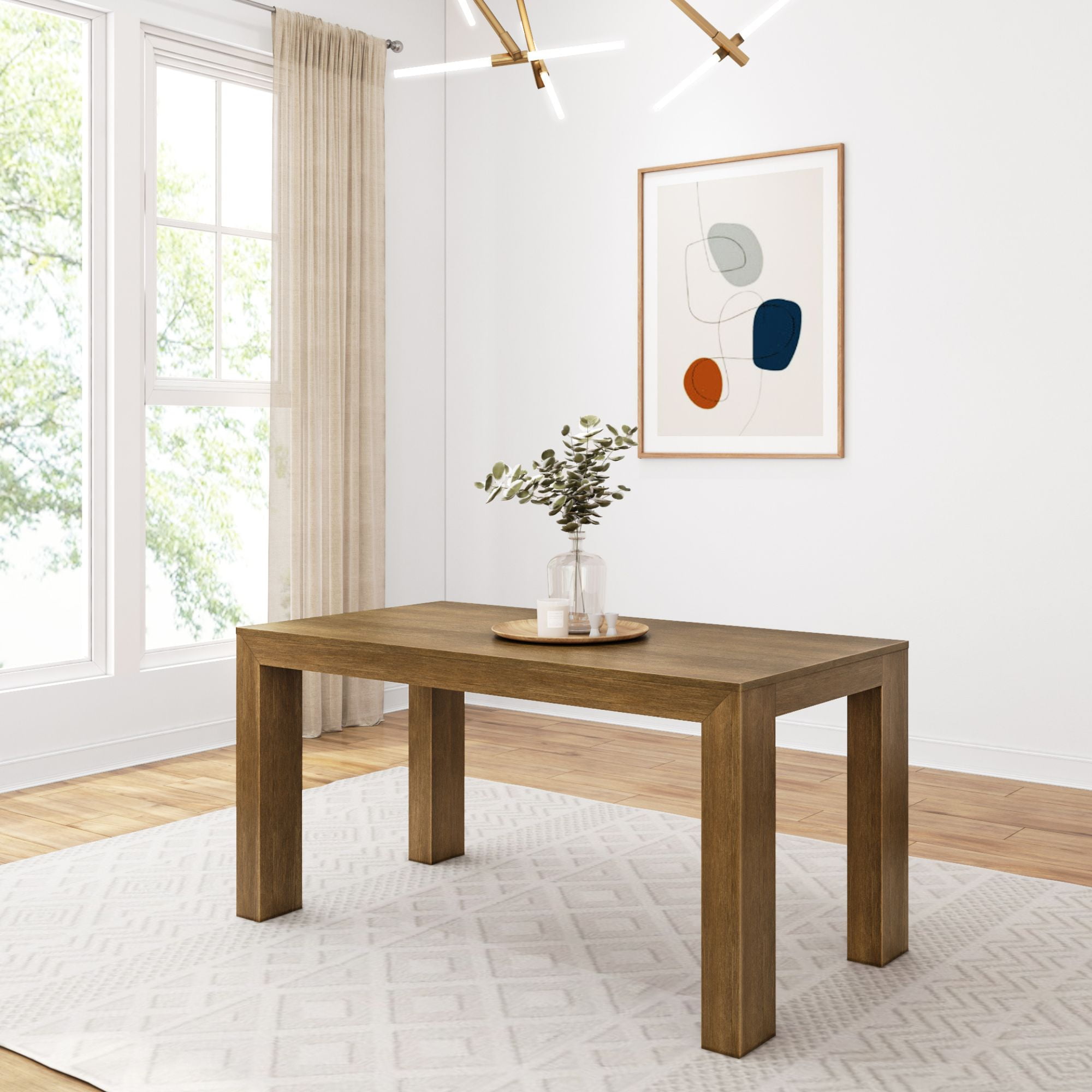 Pecan Wirebrush Solid Pine Rectangular Dining Table, 60"