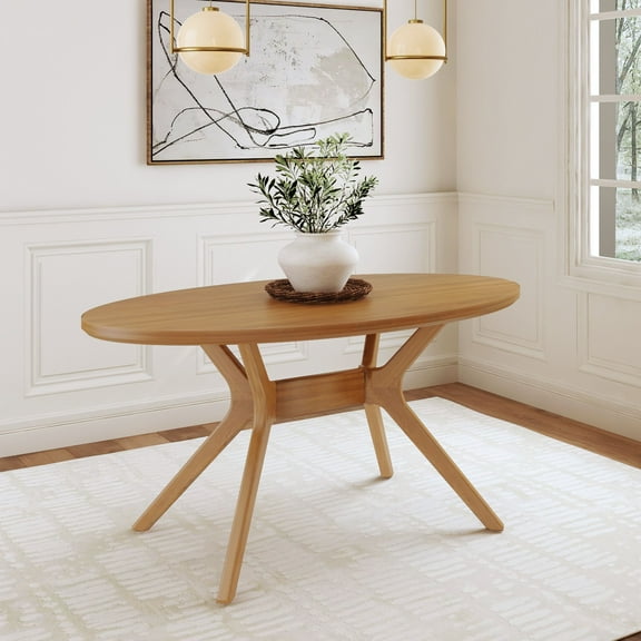 Plank+Beam 62" Verso Oval Dining Table for 4, Solid Wood Kitchen Table for Dinner Room, Pecan