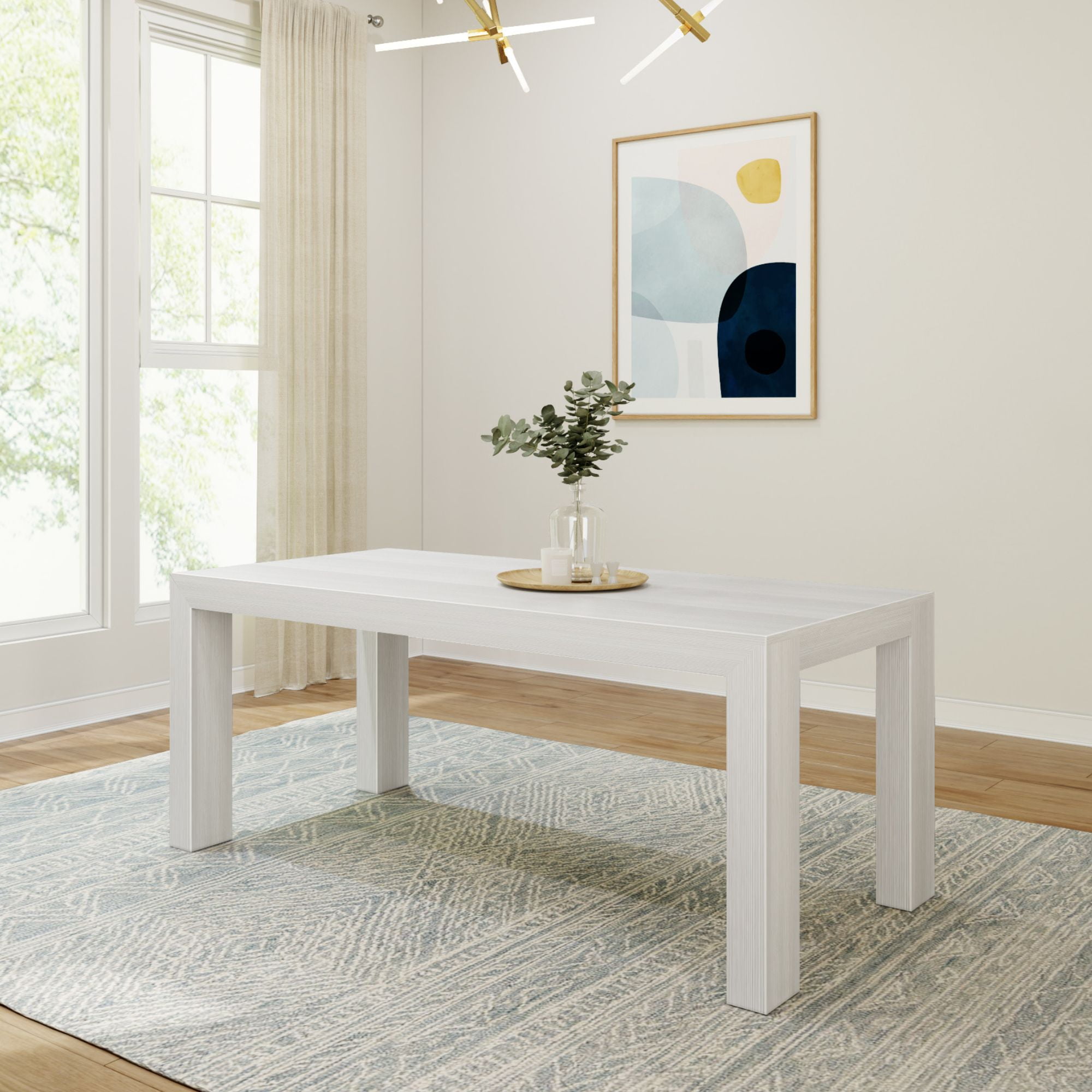 Plank+Beam 72" Modern Dining Table for 6, Solid Wood Rectangular Dining Table for Kitchen/Dining Room, White Wirebrush