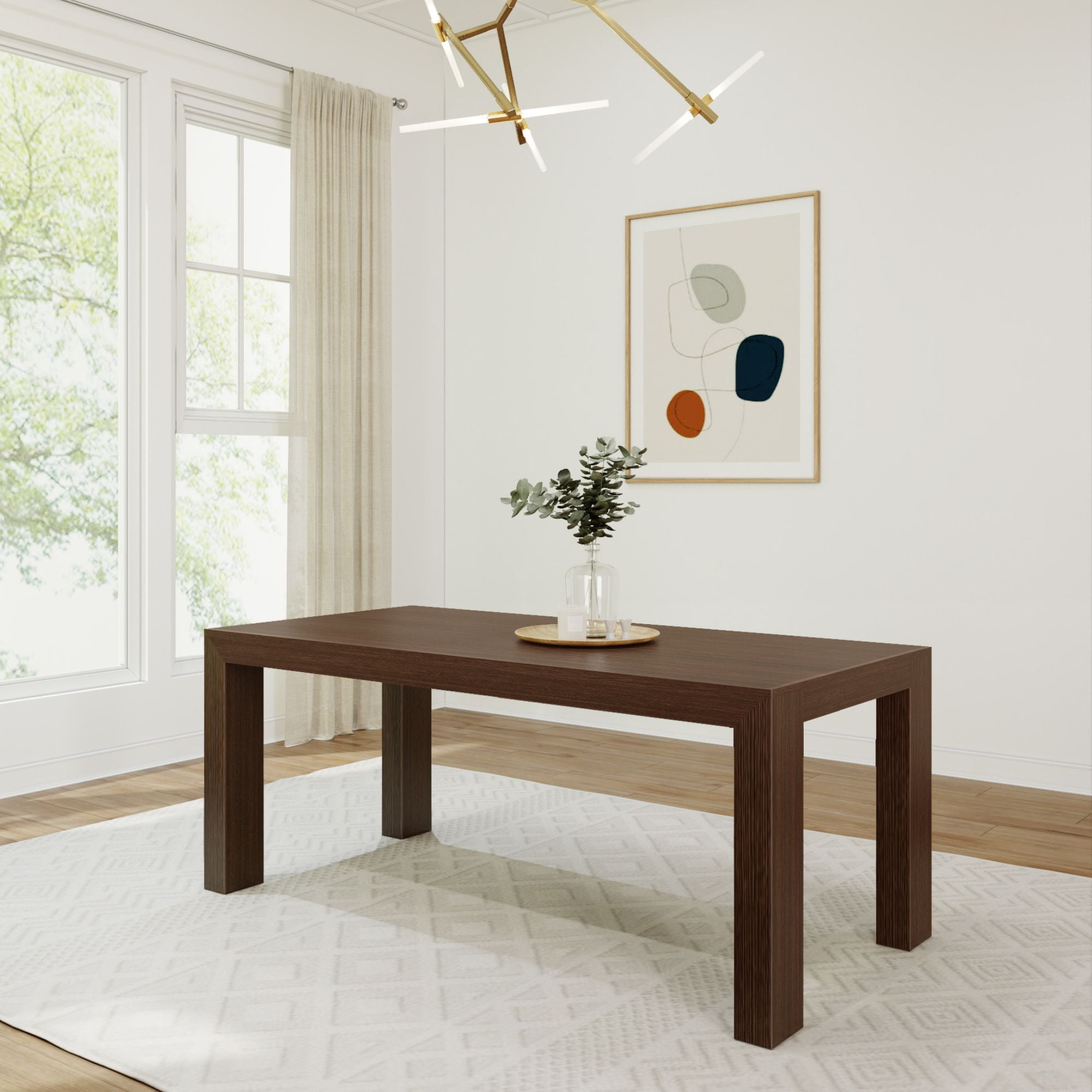 Walnut Wirebrush Solid Wood Rectangular Dining Table for Six