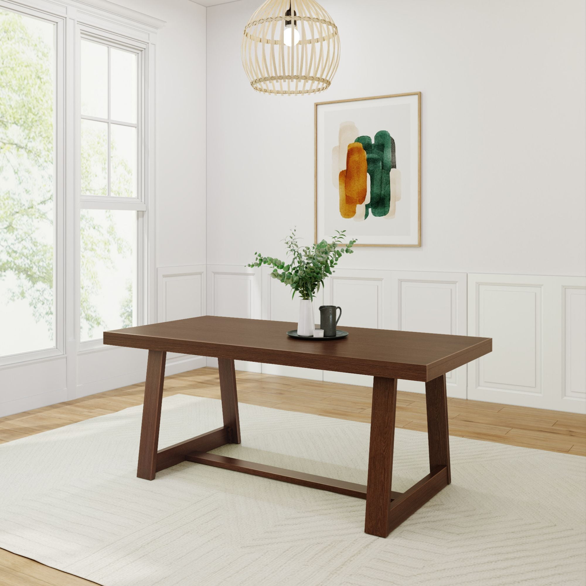 Walnut Wirebrush 72" Solid Wood Farmhouse Dining Table