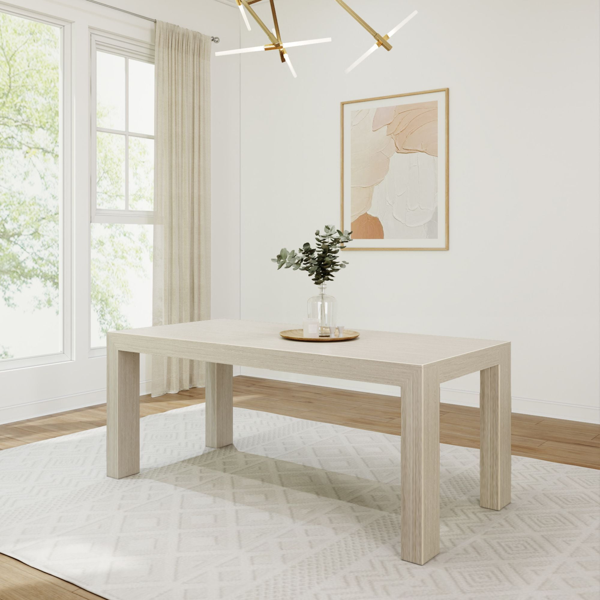 Seashell Wirebrush Solid Wood Rectangular Dining Table for 6