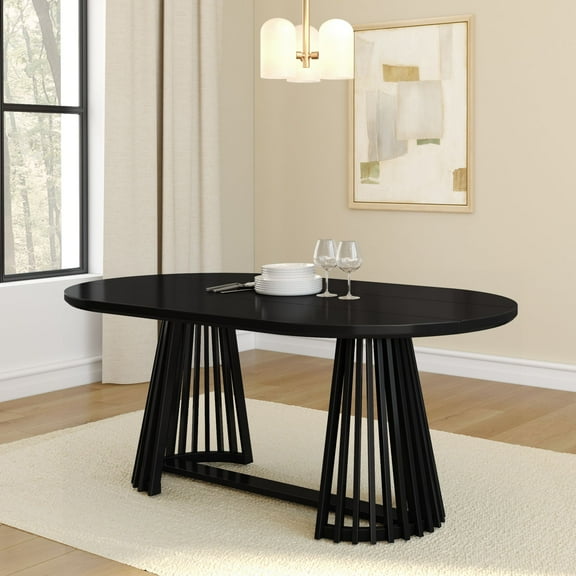 Plank+Beam 72" Lido Rectangular Dining Table, Solid Wood Minimalist Kitchen Table for 6, Black