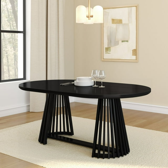 Plank+Beam 72" Lido Rectangular Dining Table, Solid Wood Minimalist Kitchen Table for 6, Black