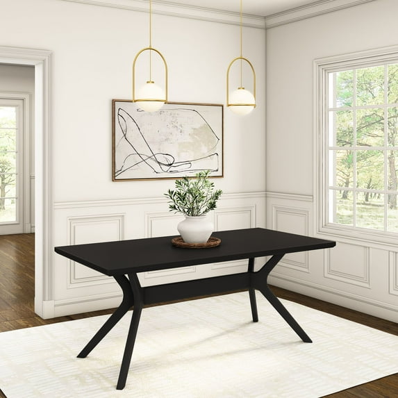 Plank+Beam 72" Verso Rectangular Dining Table for 6, Solid Wood Cross Leg Kitchen Table, Black