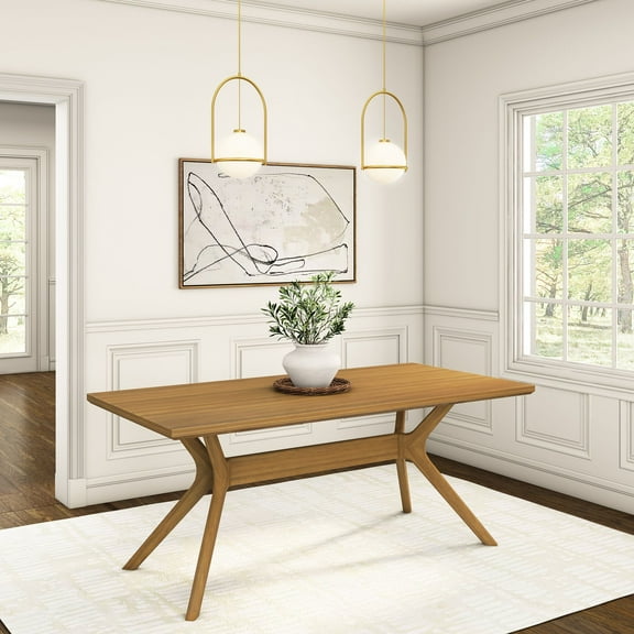 Plank+Beam 72" Verso Rectangular Dining Table for 6, Solid Wood Cross Leg Kitchen Table, Pecan