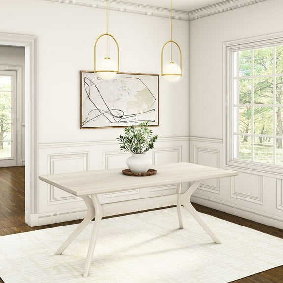 Plank+Beam 72" Verso Rectangular Dining Table for 6, Solid Wood Cross Leg Kitchen Table, White Sand