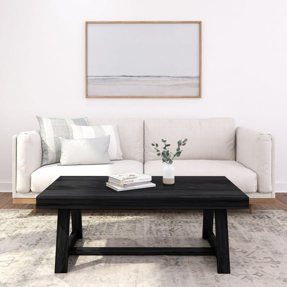 Plank+Beam Farmhouse Coffee Table, 48" Solid Wood Tables for Living Room, Rectangular Center Table