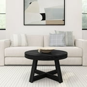 Plank+Beam Classic Solid Wood Round Coffee Table, 30" Farmhouse Table for Living Room