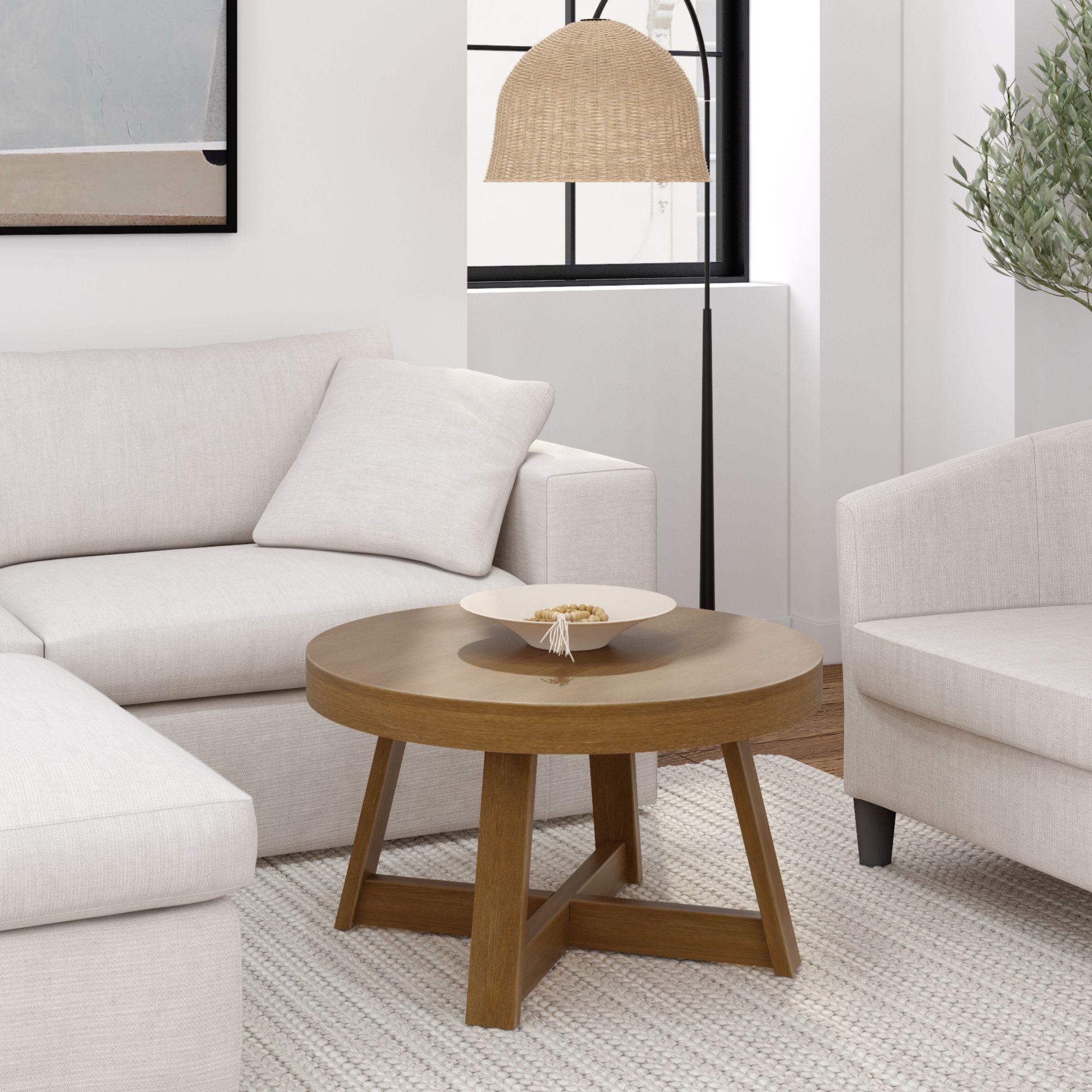 Beautiful Mod Round Coffee Table by Drew Barrymore, Warm Honey Finish ...