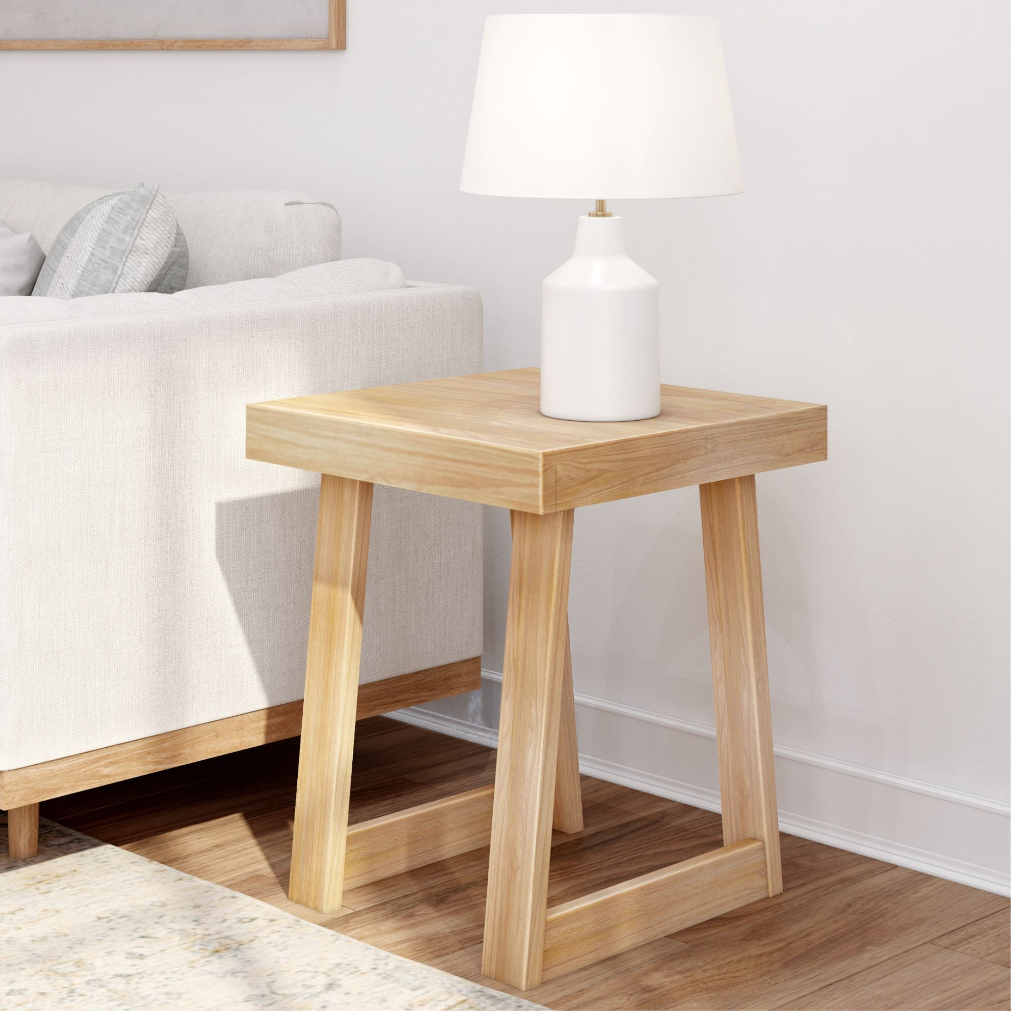 Blonde Wirebrush Solid Pine Wood Square Side Table