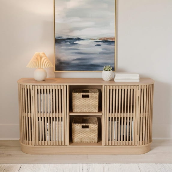 Plank+Beam Contour Solid Wood Sideboard with 2 Doors, 59" TV Stand for Living Room, Blonde