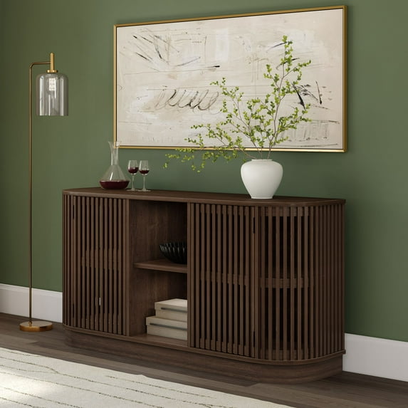 Plank+Beam Contour Solid Wood Sideboard with 2 Doors, 59" TV Stand for Living Room, Walnut