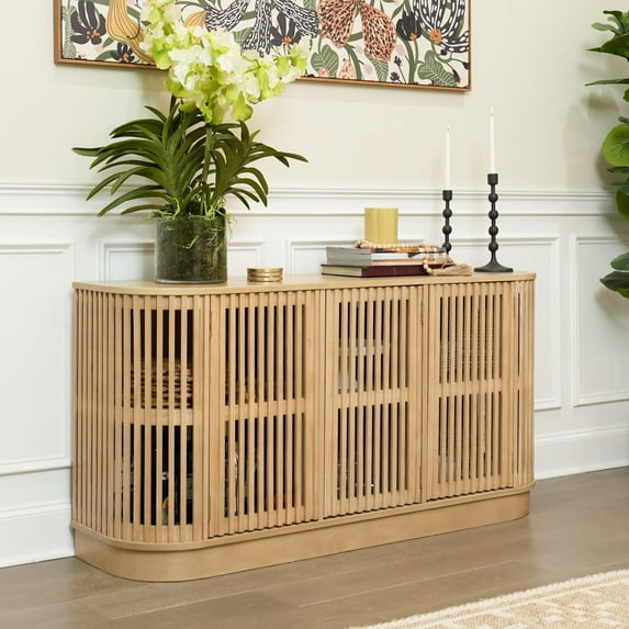 Plank+Beam Contour Solid Wood Sideboard with 3 Doors, 59" TV Stand for Living Room, Blonde