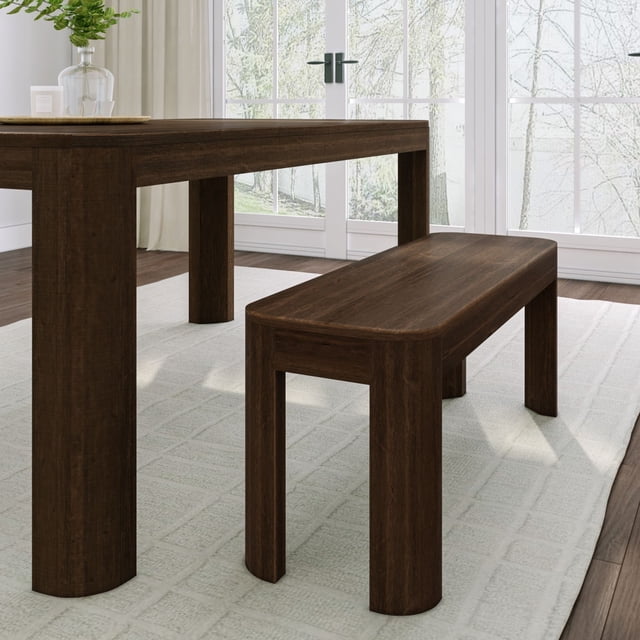 Plank+Beam Dining Bench, 46 Inch Modern Rounded Edge Wooden Bench for ...