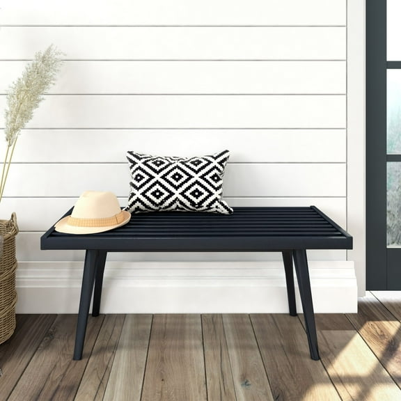 Plank+Beam Entryway Bench, Wooden End of Bed Bench for Bedroom, Hallway, Porch, 41.25”, Black