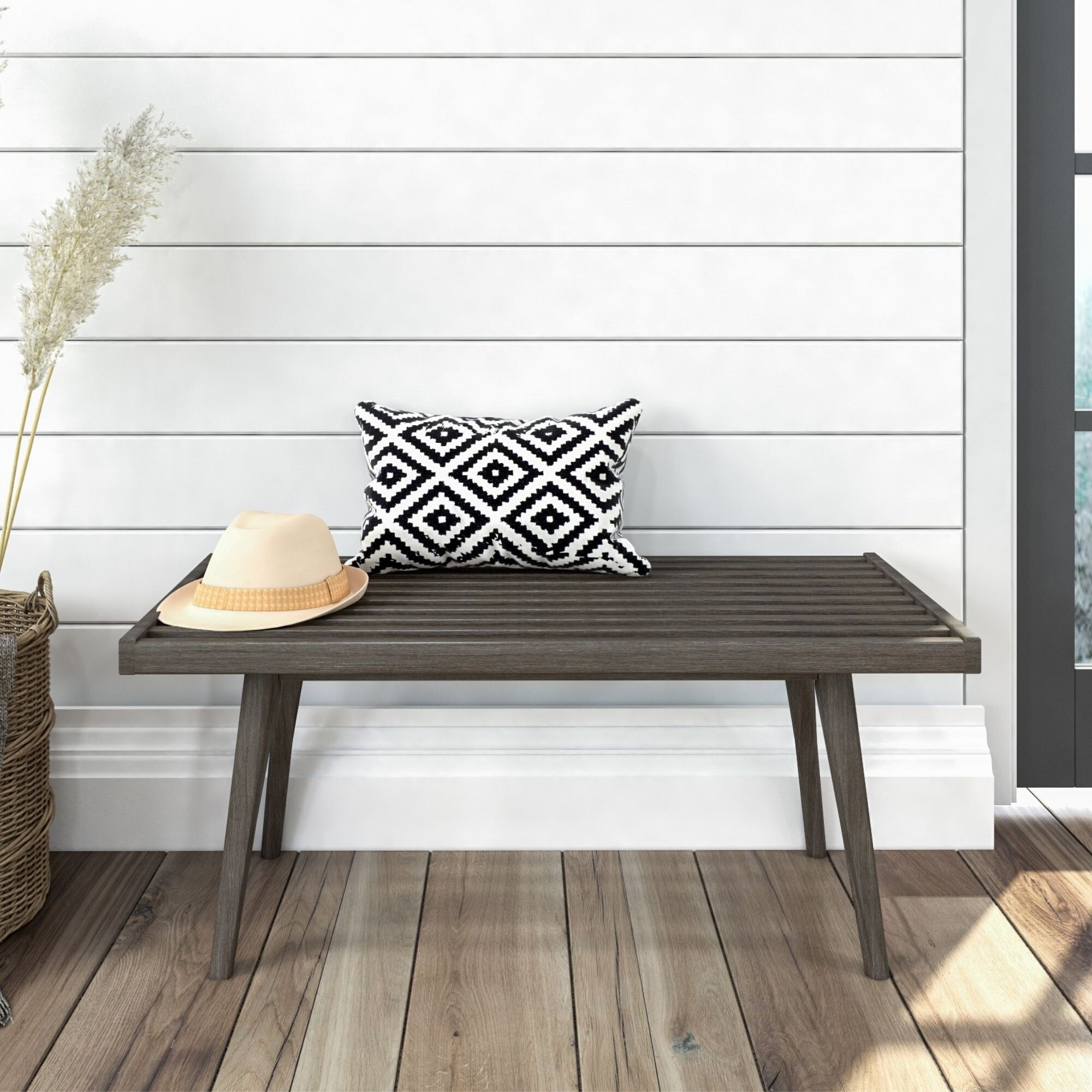 Mid-Century Modern Clay Pine and Birch Wood Entryway Bench