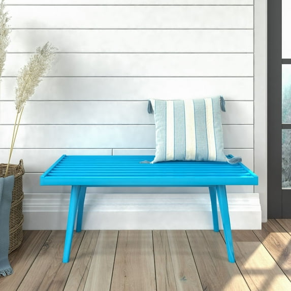 Plank+Beam Entryway Bench, Wooden End of Bed Bench for Bedroom, Hallway, Porch, 41.25”, Teal