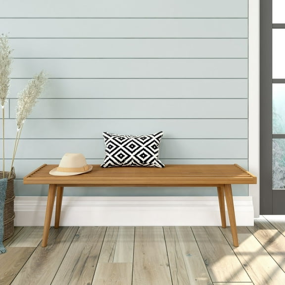 Plank+Beam Entryway Bench, Wooden End of Bed Bench for Bedroom, Hallway, Porch, 56.25”, Pecan