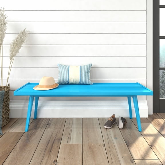 Plank+Beam Entryway Bench, Wooden End of Bed Bench for Bedroom, Hallway, Porch, 56.25”, Teal