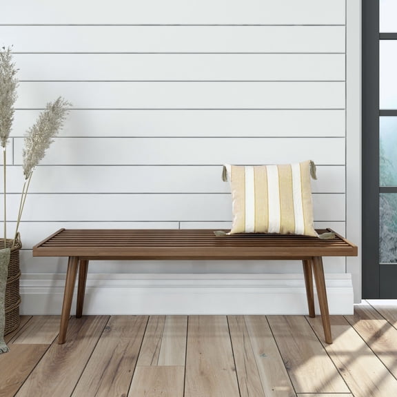 Plank+Beam Entryway Bench, Wooden End of Bed Bench for Bedroom, Hallway, Porch, 56.25”, Walnut