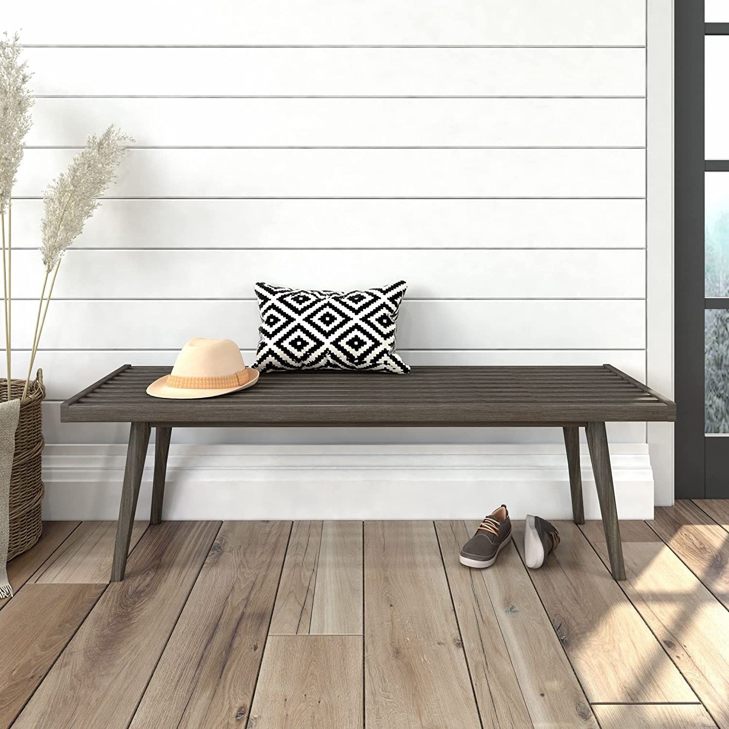 Plank+Beam Entryway Bench, Wooden End of Bed Bench for Bedroom, Mid ...